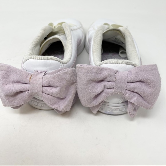 PUMA Women’s BASKET SUEDE BOW Sneakers White Patent Winsome Orchid Lavender - Picture 10 of 11